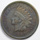1891 Indian Head Penny Cent Almost Uncirculated (AU) Toned