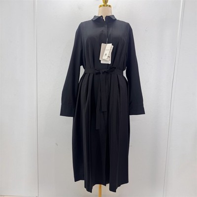NWT Marina Rinaldi Black Virgin Wool Shirt Dress Belted US 20 Neutral Minimalist