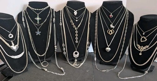 Vintage SILVER TONE Jewelry Lot AVON NAPIER Sarah COV COOKIE LEE PD 30 Necklaces