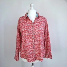 Boden Shirt Floral Print UK 20 Pink 100% Cotton Blouse Long Sleeves Button Down
