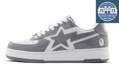A BATHING APE BAPE STA ICON #1 1L80 191 305 Gray Men Unisex Leather Shoes