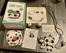 Kawaii Panda Gift Lot: Tsum Tsum Blocks, Sticky Notes, Necklace, Keychain 