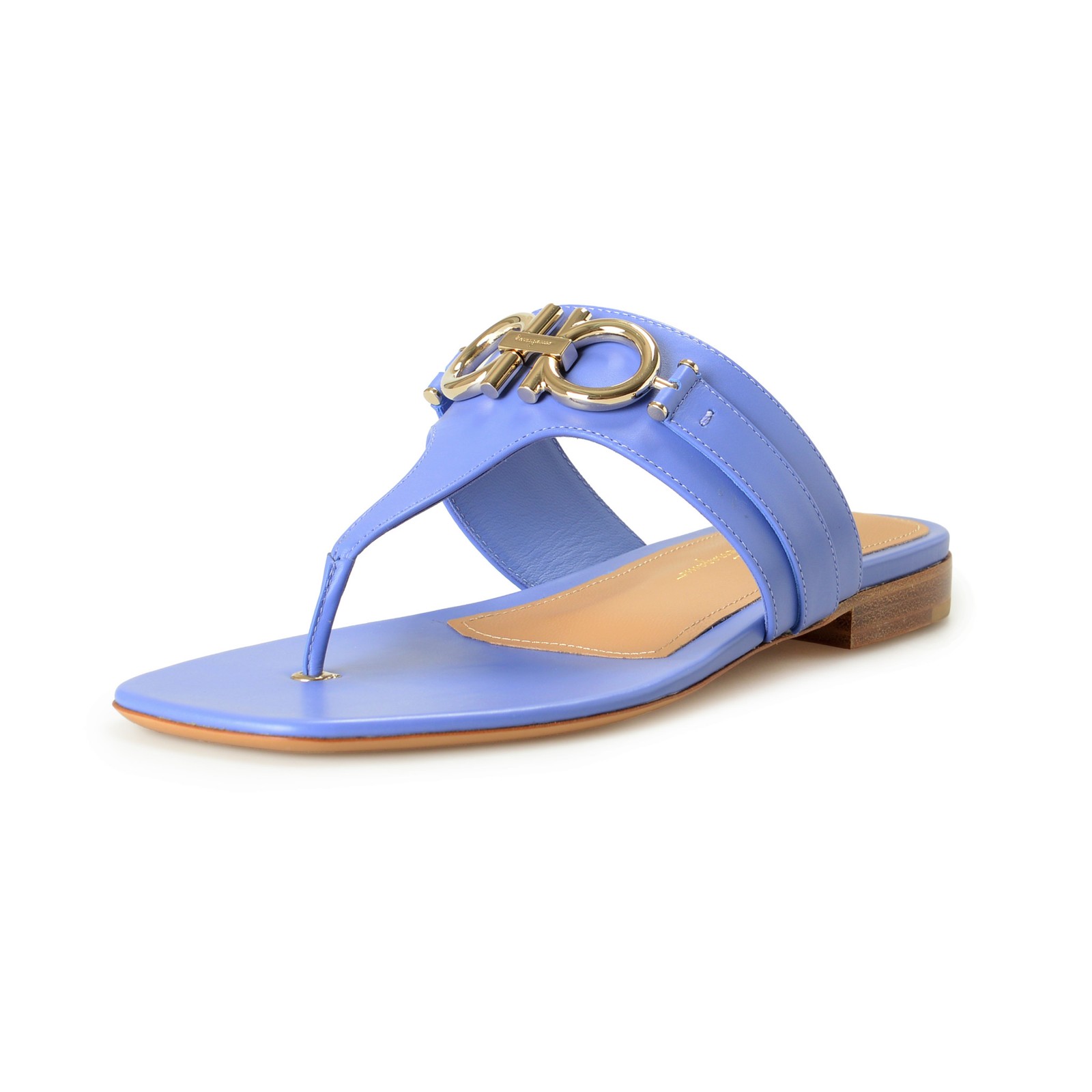 Salvatore Ferragamo Женские босоножки RIKIS 10 фиолетового цвета из кожи с логотипом на плоской подошве 71390₽