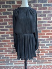 ASOS DESIGN High Neck Plisse Flare Mini Dress Blouson Sleeves Black -Size 10