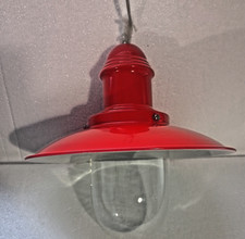 Bright Red metal pendant light fitting 30cm wide x 20cm high - 30cm with dome.