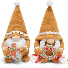 2 Pcs Christmas Gingerbread Gnomes Plush Handmade Stuffed Gnome Couples Scandina