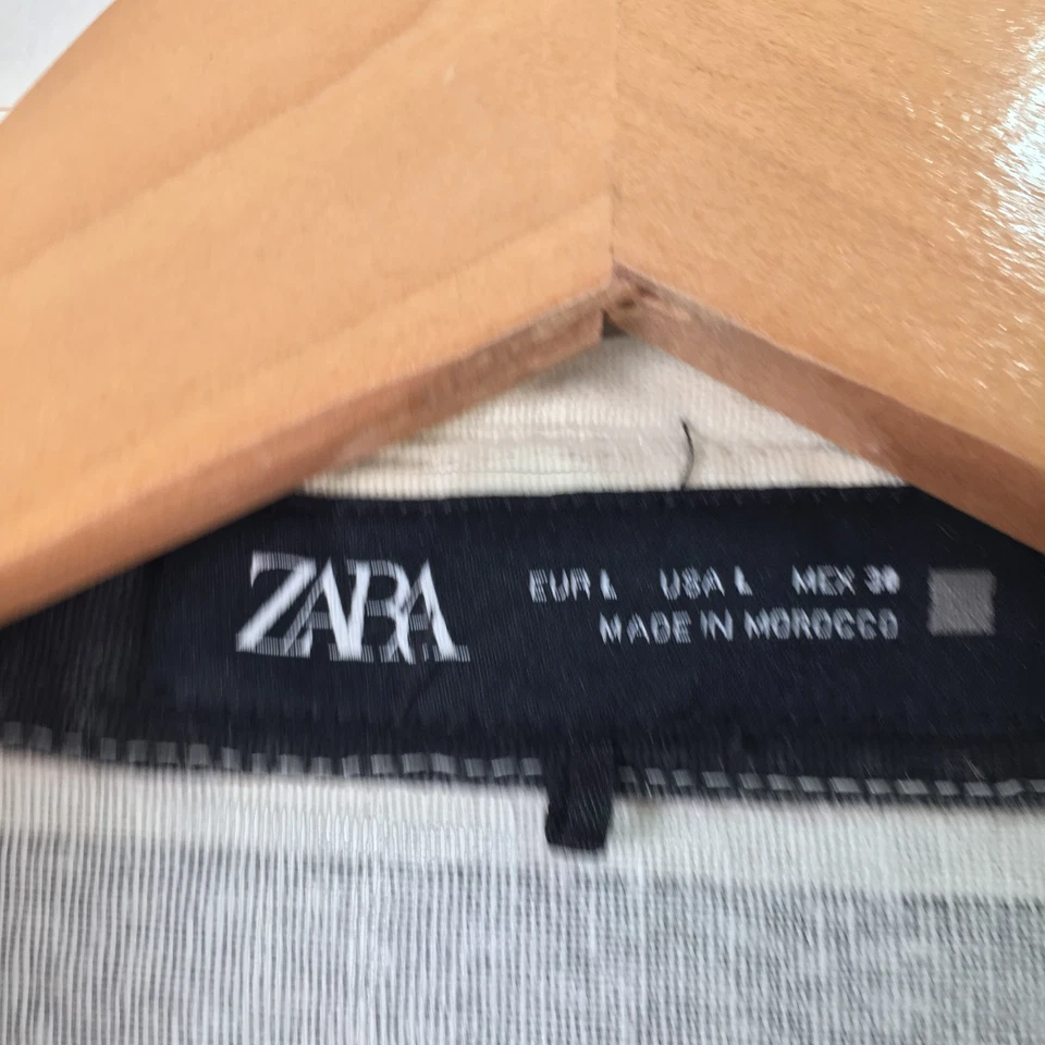 Camisa Zara Mujer Abotonada Talla L Negro Crema Rayas Lino Viscosa 124364 Foto 3 de 4