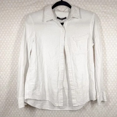Quince Women Top Sz M White Muslin Cotton Button Down Long Sleeve Classic