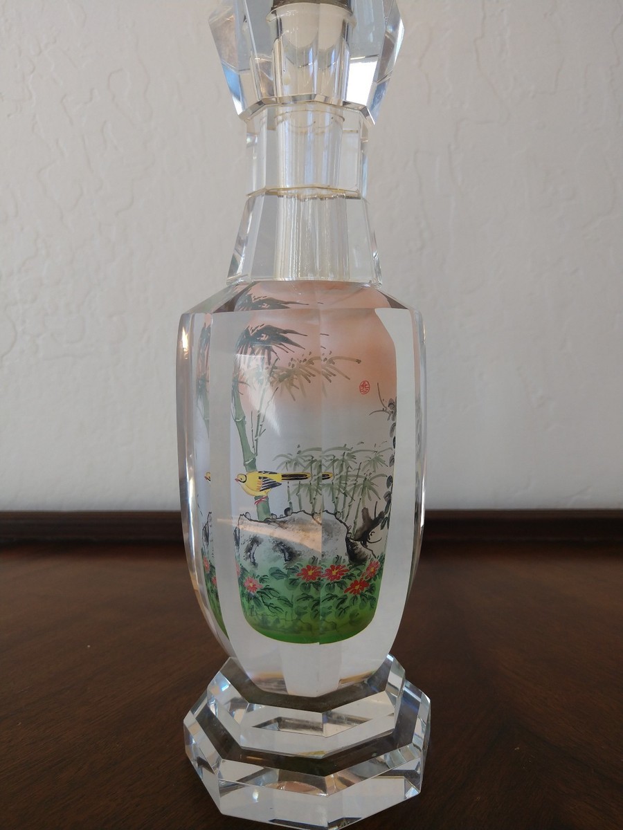VINTAGE Reverse Painted Crystal Japanese Vase Birds | eBay
