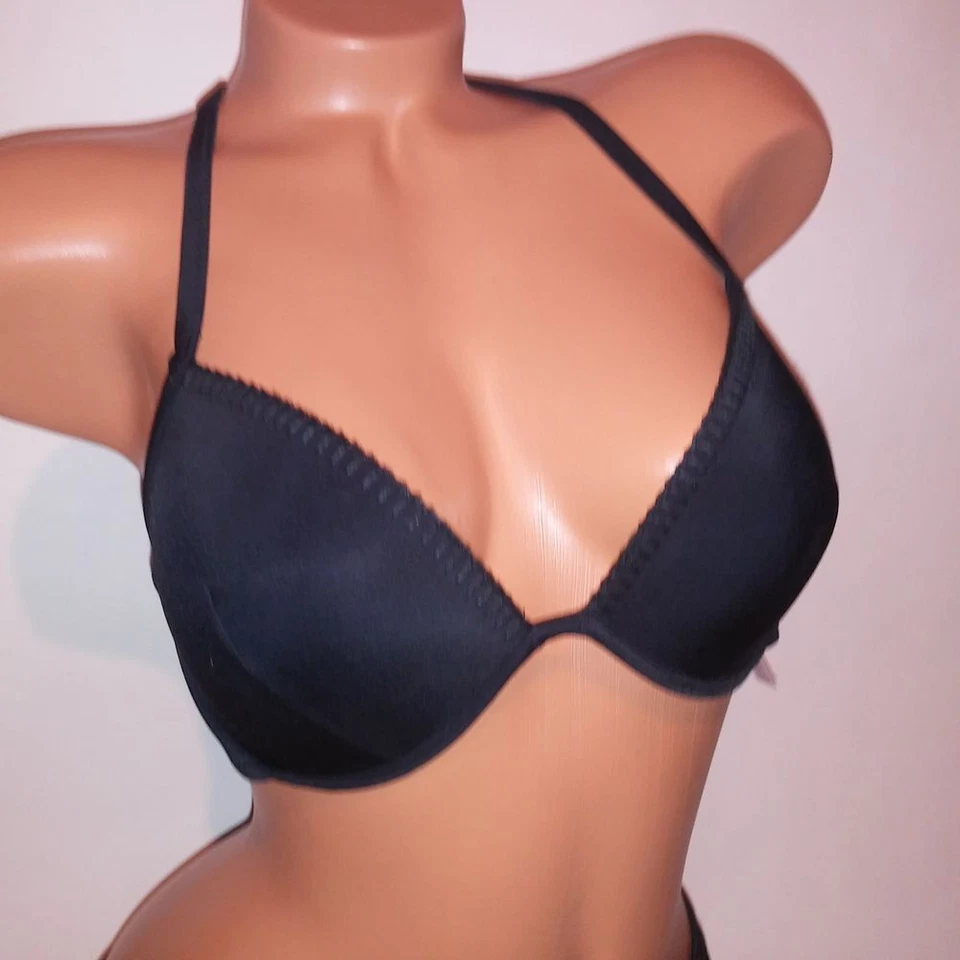 Bikini de natación Victoria Secret 34D parte superior parte inferior media negro macramé push up tiras Foto 2 de 4
