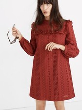 MADEWELL Women’s Red Eyelet Mockneck Ruffle Dress Size XS