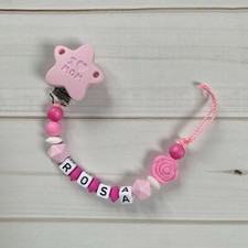 Silicone Name Pacifier Chain Nuckelkette Bow Girl Fuchsia Pink