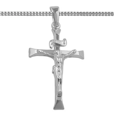 FACHHANDEL-DIREKT Weiß Gold 333 Kreuz Anhänger Jesus Christus Taufe Kommunion mit Kette Silber 925