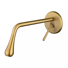 Brushed Gold Bathroom Wall Mount Basin Sink Mixer Faucet 1 Handle Taps Embed Box