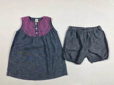 Tucker + Tate Girls Sleeveless Chambray Embroidered Dress Bloomers Outfit 24M