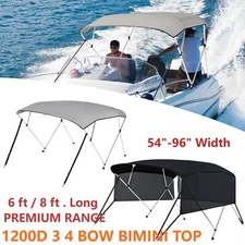 1200D Bimini Top 3 Bow / 4 Bow Canopy Boat Cover 6ft/ 8ft Long With Rear Poles