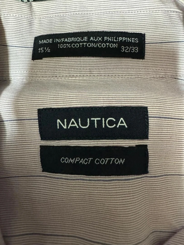 NAUTICA Men Purple Pink Long Sleeve Dress Shirt Size 15 1/2 - 32/33 Button Down - Image 2 of 4