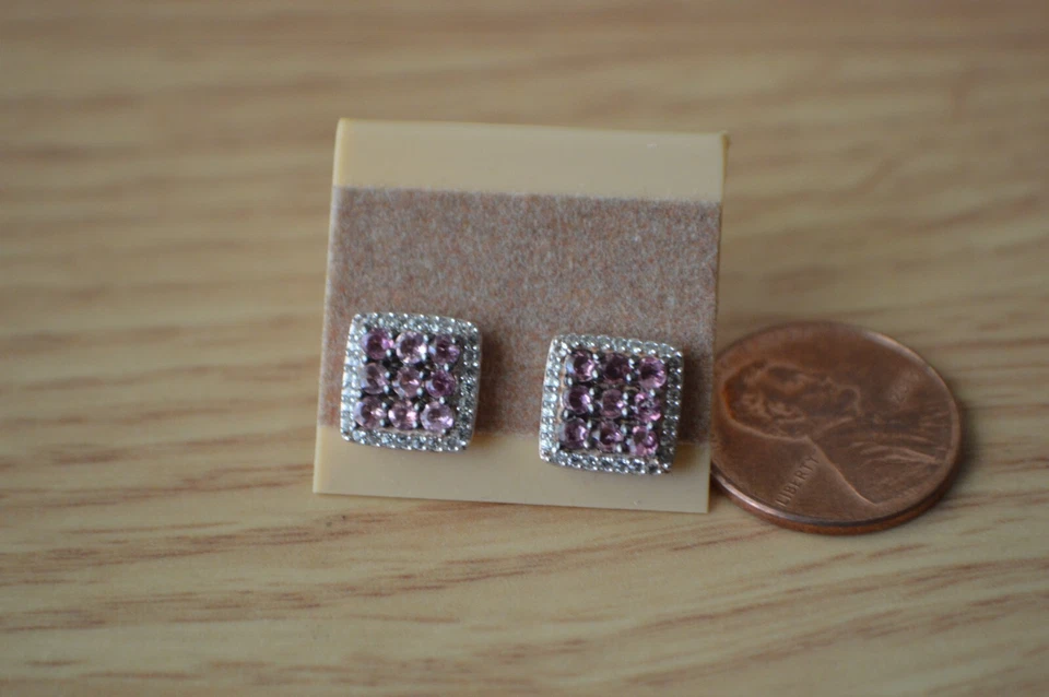 Pendientes de turmalina rosa Morro Redondo de 0,90 quilates platino y 14 k RG sobre plata fina Foto 2 de 4