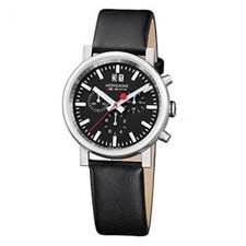 MONDAINE EVO QUARTZ BLACK DIAL LEATHER STRAP CHRONOGRAPH WATCH A690.30304.14SBB