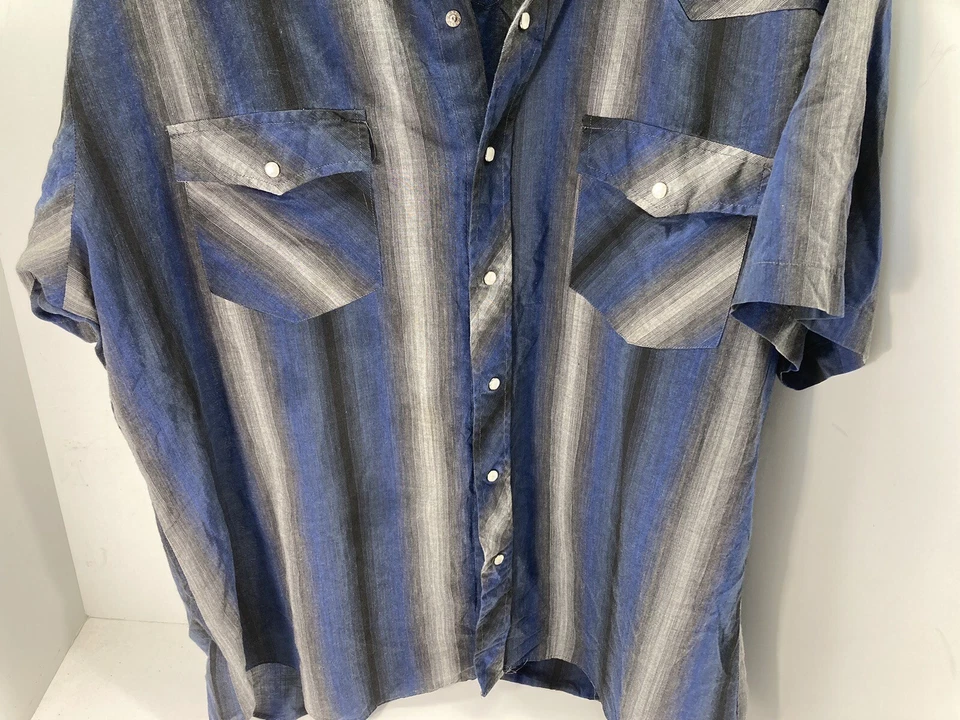 Basic Editions Pearl Snap Shirt Men Size XL Blue Stripes Western Short Sleeve - Image 3 of 4
