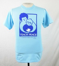 Vintage 80s Teach Peace T-Shirt Small Blue VTG Tee Made in USA