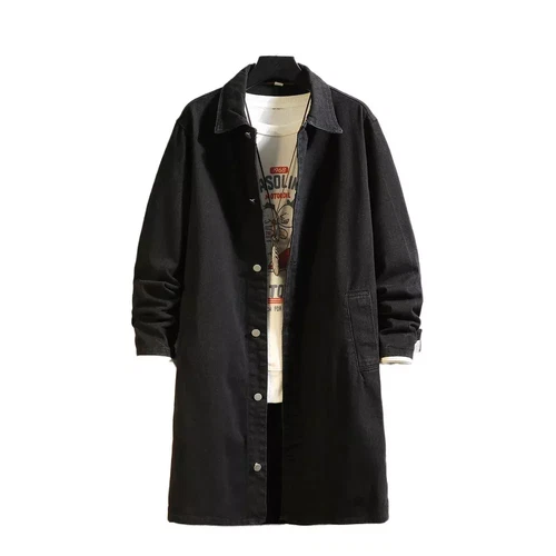 Spring Autum Men Long Jeans Trench Coat Loose Lapel Collar Casual Jeans Jackets - Picture 6 of 20