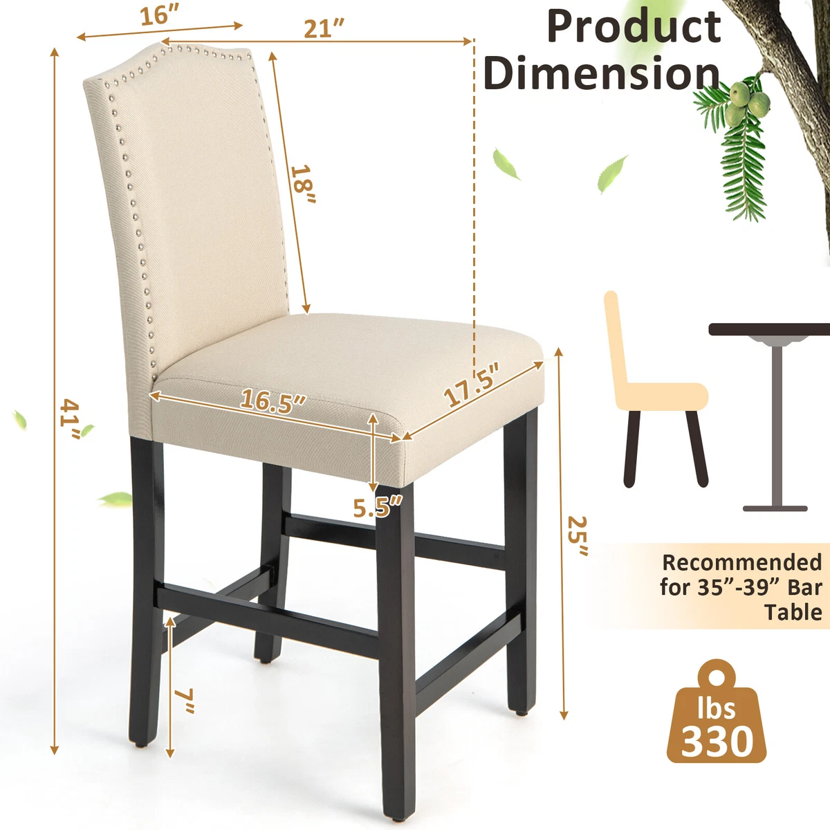 2PCS Upholstered Bar stools 25