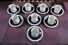 Arzberg Porcelain China Germany Athena Indigo Blue Pattern Demitasse Cup & Sauce