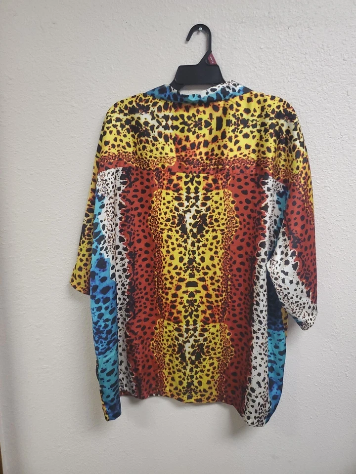 ASOS Disco Animal Print Shirt Mens XL Satin Button Oversized Baggy Street - Image 4 of 4