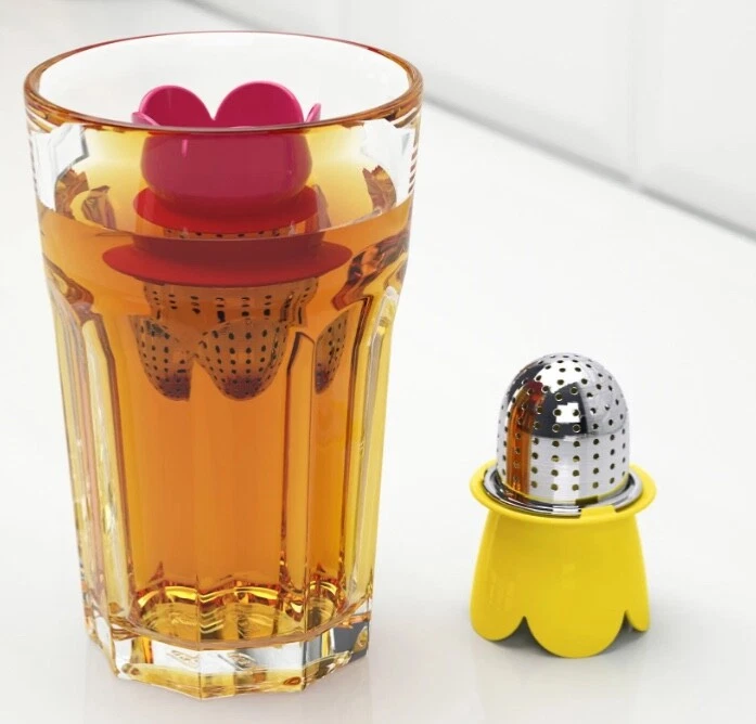 IKEA VAGRAT Infusores de té de acero inoxidable con temática floral, juego de 2 rosas y amarillos Foto 3 de 4