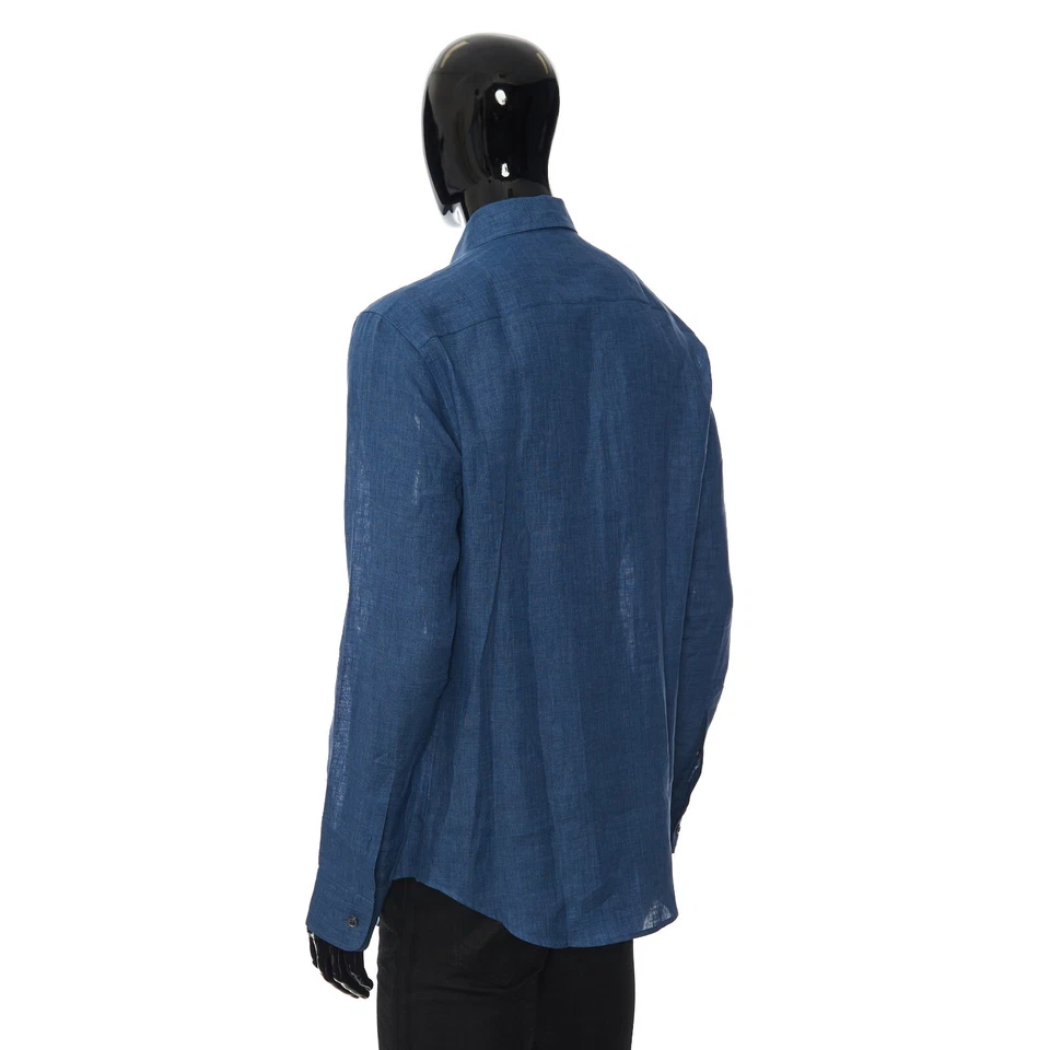 Camisa de manga larga ajustada azul real BRIONI 575$ - lino Foto 4 de 4