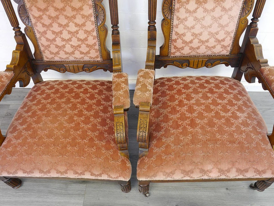 2 antike Sessel Clubsessel Polstermöbel antik Nussbaum rotes Polster (9804) - Bild 4 von 4