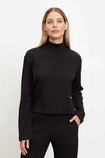 VELVET By Graham & Spencer Alec Brushed Rib Mock Neck Top Black S $150 F2