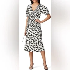 NWOT Love Whit Floral Midi Wrap Dress with Puff Sleeves  - XS
