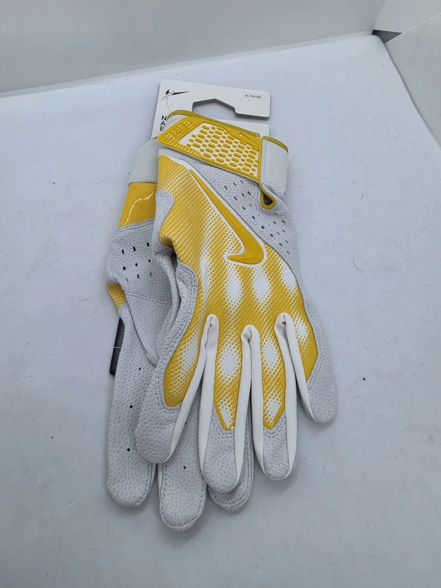 Guantes de bateo de béisbol Nike Alpha Elite adulto talla XL blanco amarillo FD7816 NUEVOS CON ETIQUETAS