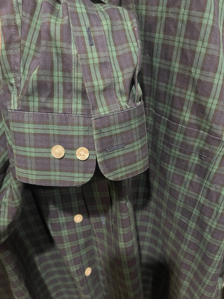 Camisa Para Hombres Lands' End No Iron Manga Larga A Cuadros Abotonada 18 18.5 XXL AZUL VERDE Foto 3 de 4