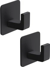 Square Self Adhesive Towel Hooks - 2 Pack Matte Black Metal Hooks, Right-Angl...