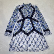 Hope & Ivy contrast panel lace dress in ivory and blue floral ASOS Sz 14 *READ*