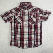 Levi Strauss Red Plaid Short Sleeve Pearl Snap Collared Shirt Men's Small