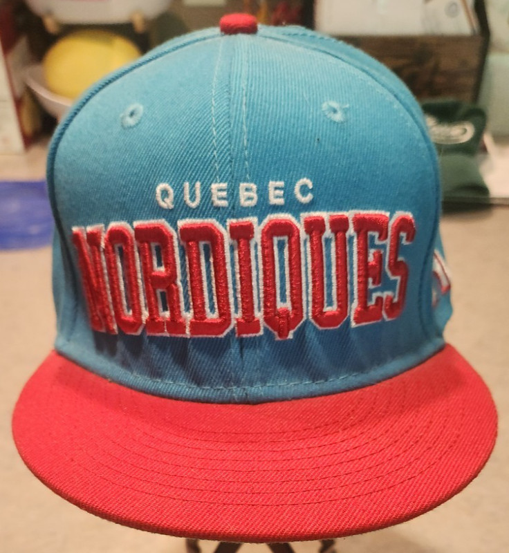 Vintage Quebec Nordiques Snapback Hat, 47 Brand, NHL Hockey, Teal/Red