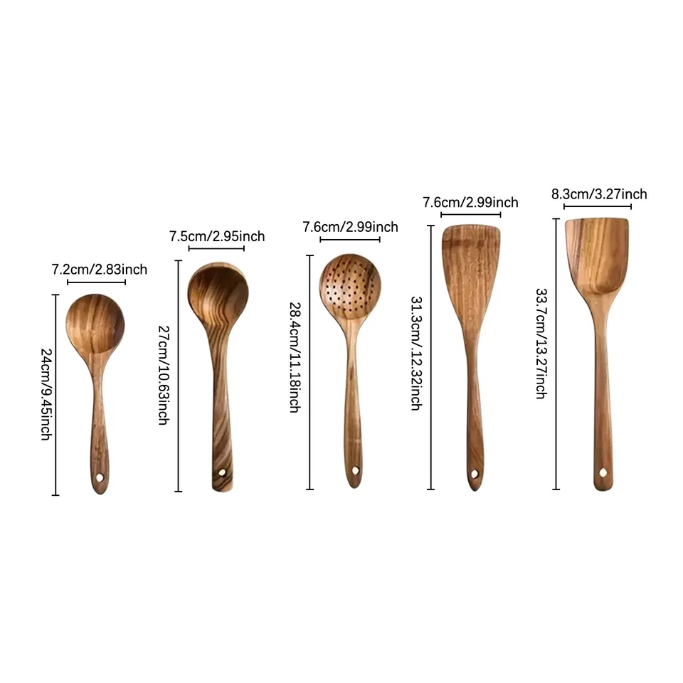 Wooden Kitchen Utensil Set - Natural Cooking Tools for Stirring & Serving - Image 3 of 4