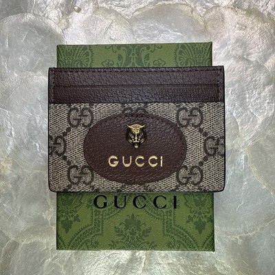Gucci GG Supreme Neo Vintage Tiger Head Card Case Brown