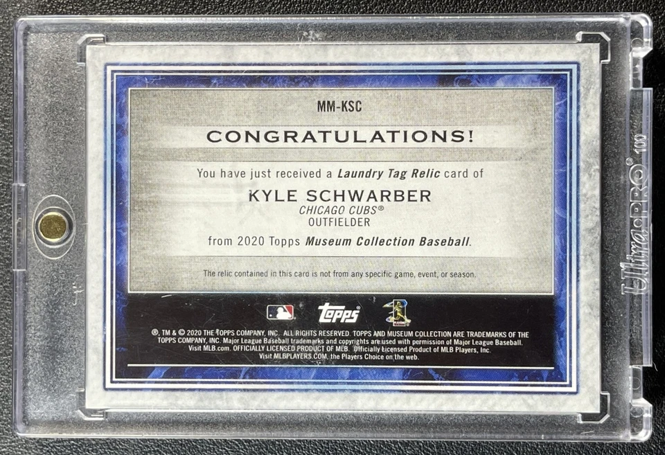 KYLE SCHWARBER 2020 TOPPS MUSEUM HR 4 RBI GAME-USED LAUNDRY TAG JERSEY PATCH 1/1 - Image 2 of 2