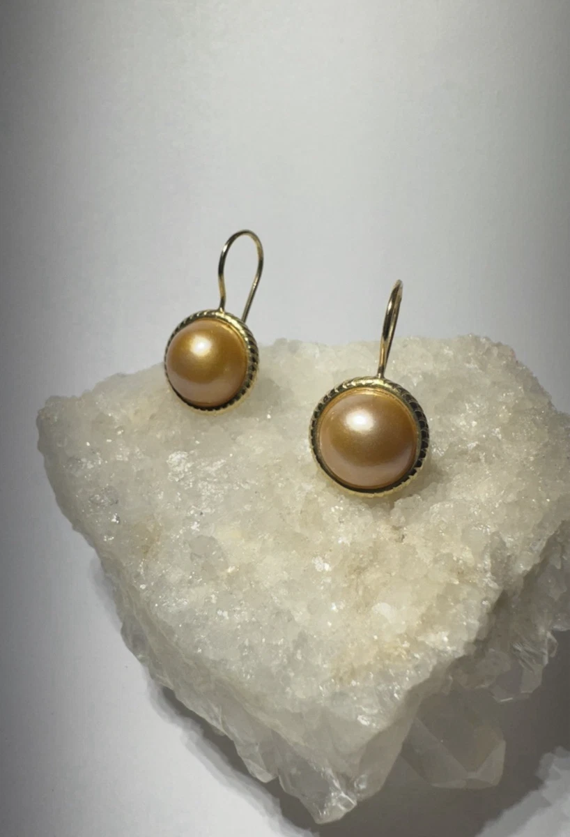 Milor 18K Yellow Gold and Gold Mabe Pearl Earrings Italy QVC