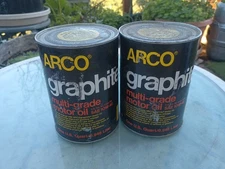  Lot Of 2 Arco Graphite Motor Oil Tin Cardboard Cans SAE 10W 40 Full quart 