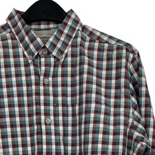 Eddie Bauer TRAVEX Hiking Shirt Mens L Wicking Cotton Poly Plaid L/S Button Down
