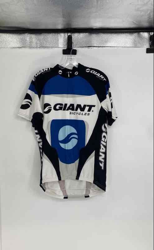 Giant Mens White Blue Short Sleeve 1/4 Zip Bike Cycling Jersey Size Large