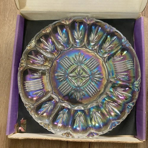 Vintage Iridescent Carnival Glass Egg Tray 1950 Federal Glass Georgetown Pattern