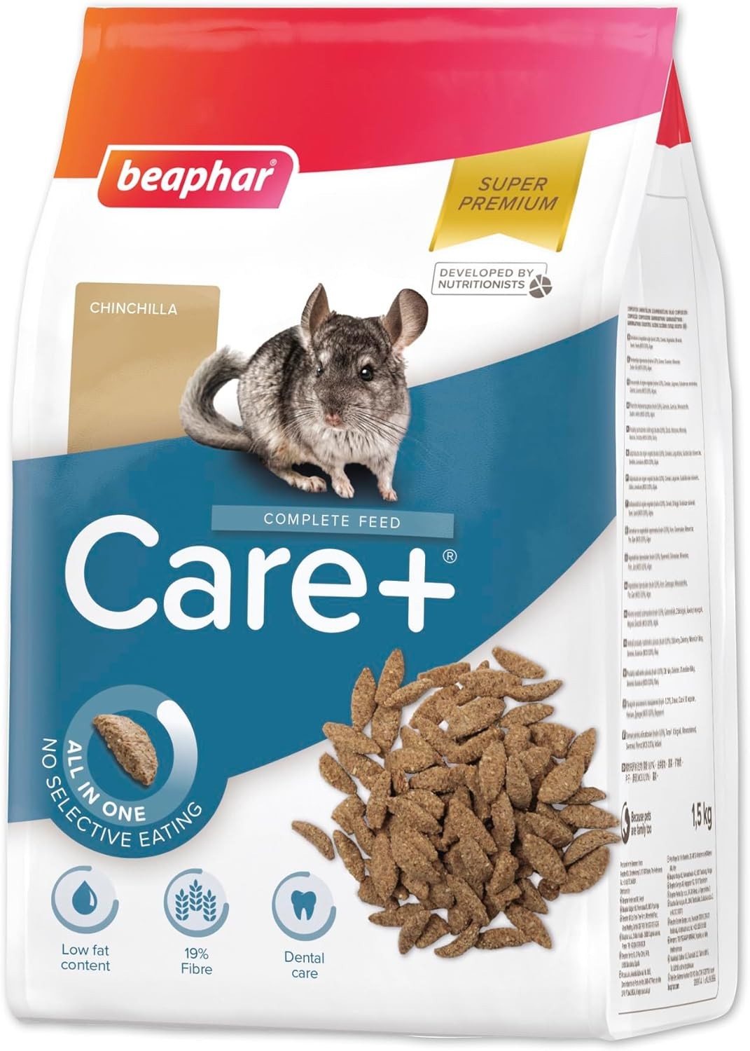 BEAPHAR CARE PLUS PREMIUM CHINCHILLA FOOD 1.5KG WITH VITAMIN E OMEGA 3 6 NUGGET