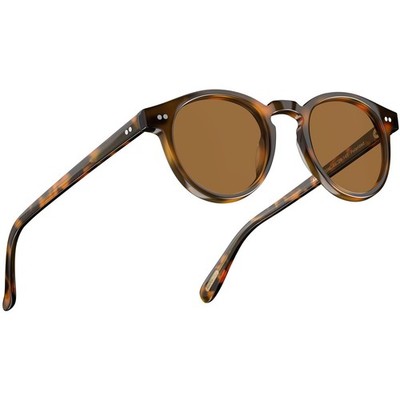 Small Face Polarized Sunglasses for Womens Round Acetate Frame Brown UV Prote...